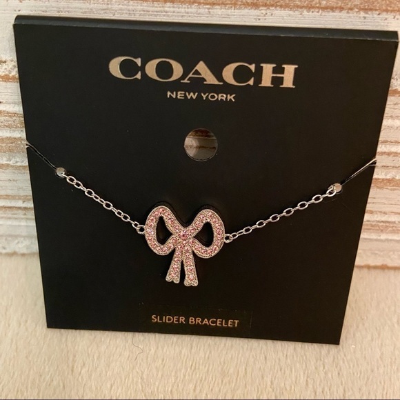 Coach Slider Bracelet Antique Pink Pave Crystal Bow, Breast Cancer Awareness - Picture 1 of 7